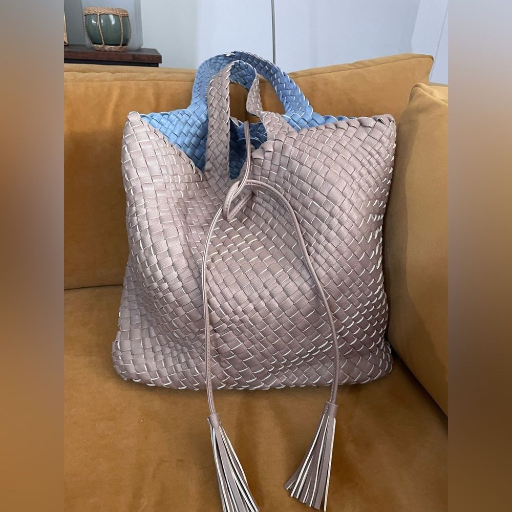 Woven Tote Bag Dusty Rose/Blue